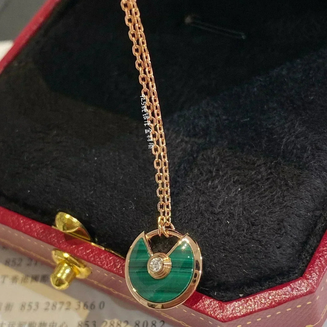 [Amore Jewels]AMULETTE ROSE GOLD MALACHITE NECKLACE