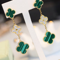 [Amore Jewels]CLOVER EARRINGS GOLD MALACHITE DIAMOND 3 MOTIF
