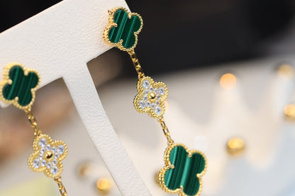 [Amore Jewels]CLOVER EARRINGS GOLD MALACHITE DIAMOND 3 MOTIF