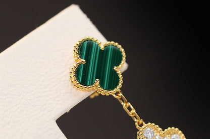 [Amore Jewels]CLOVER EARRINGS GOLD MALACHITE DIAMOND 3 MOTIF