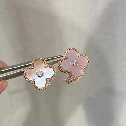 [Amore Jewels]CLOVER MEDIUM 1 MOTIFS  PINK MOP DIAMOND EARRINGS