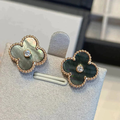 [Amore Jewels]CLOVER MEDIUM 1 MOTIFS GRAY MOP  DIAMOND EARRINGS