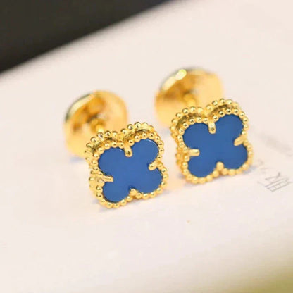 [Amore Jewels]CLOVER MINI 9.5MM BLUE AGATE EARRINGS