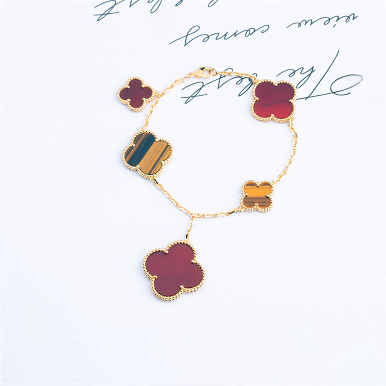 [Amore Jewels]CLOVER BRACELET 5 MOTIFS CARNELIAN TIGER EYE