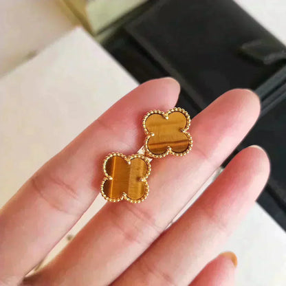 [Amore Jewels]CLOVER MEDIUM 1 MOTIFS TIGER EYE EARRINGS