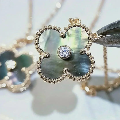 [Amore Jewels]CLOVER 15MM DIAMOND AND MOTHER-OF-GREY NECKLACE