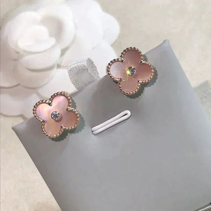 [Amore Jewels]CLOVER MEDIUM 1 MOTIFS  PINK MOP DIAMOND EARRINGS