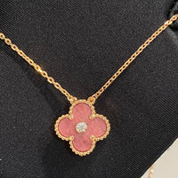 [Amore Jewels]CLOVER 15MM DIAMOND RHODONITE NECKLACE