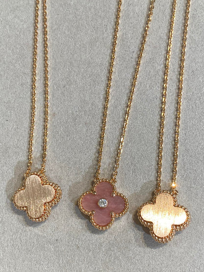 [Amore Jewels]CLOVER 15MM DIAMOND RHODONITE NECKLACE