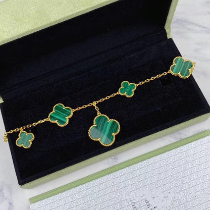 [Amore Jewels]MAGIC CLOVER MALACHITE GOLD BRACELET 5 MOTIFS