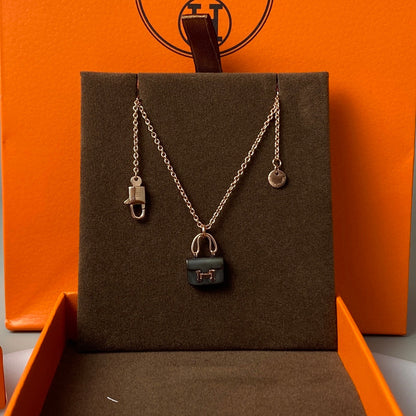 [Amore Jewels]CONSTANCE BLACK PEDANT PINK GOLD NECKLACE