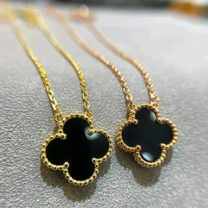 [Amore Jewels]CLOVER 15MM BLACK ONYX SINGLE FLOWER NECKLACE