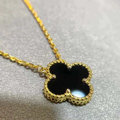 [Amore Jewels]CLOVER 15MM BLACK ONYX SINGLE FLOWER NECKLACE