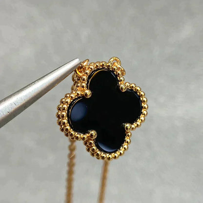 [Amore Jewels]CLOVER 15MM BLACK ONYX SINGLE FLOWER NECKLACE
