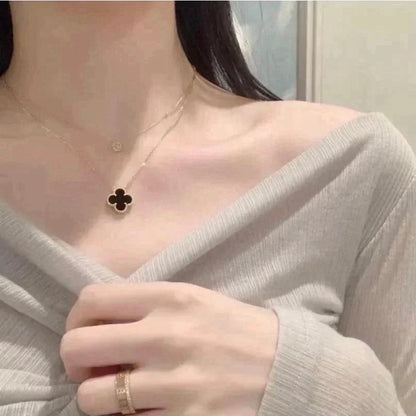 [Amore Jewels]CLOVER 15MM BLACK ONYX SINGLE FLOWER NECKLACE