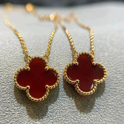 [Amore Jewels]CLOVER 15MM CARNELIAN SINGLE FLOWER NECKLACE