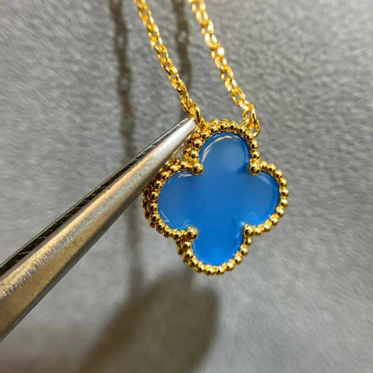 [Amore Jewels]CLOVER 15MM BLUE AGATE NECKLACE