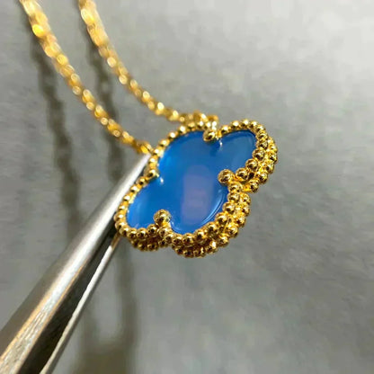 [Amore Jewels]CLOVER 15MM BLUE AGATE NECKLACE