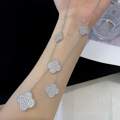 [Amore Jewels]CLOVER 5 MOTIFS SILVER DIAMONDS NECKLACE