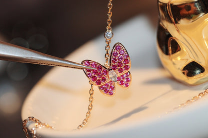 [Amore Jewels]BUTTERFLY RED DIAMOND ROSE GOLD NECKLACE