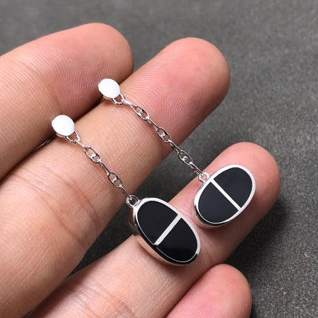 [Amore Jewels]CHAINE VERSO BLACK CERAMIC SILVER EARRINGS