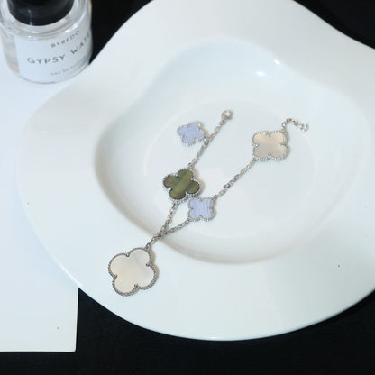 [Amore Jewels]CLOVER BRACELET 5 MOTIFS MOP CHALCEDONY SILVER