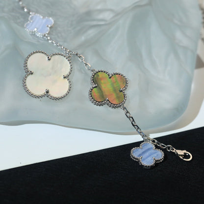 [Amore Jewels]CLOVER BRACELET 5 MOTIFS MOP CHALCEDONY SILVER