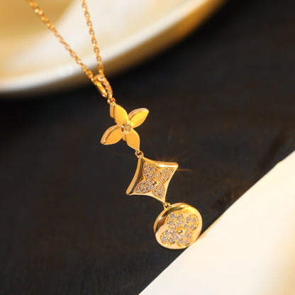 [Amore Jewels]STAR AND SUN DIAMOND PINK GOLD NECKLACE
