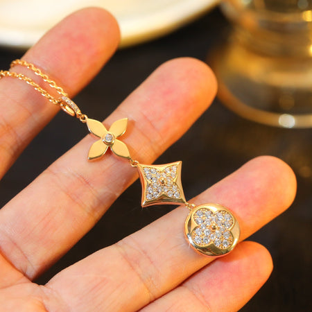 [Amore Jewels]STAR AND SUN DIAMOND PINK GOLD NECKLACE