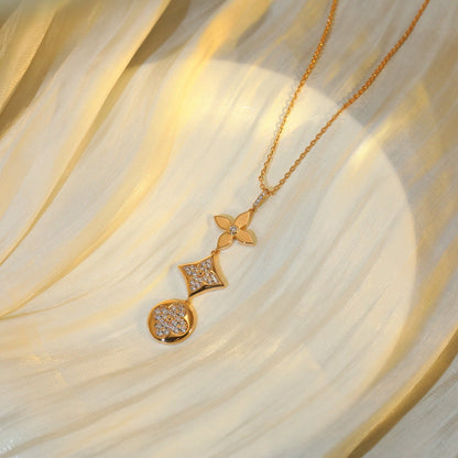 [Amore Jewels]STAR AND SUN DIAMOND PINK GOLD NECKLACE