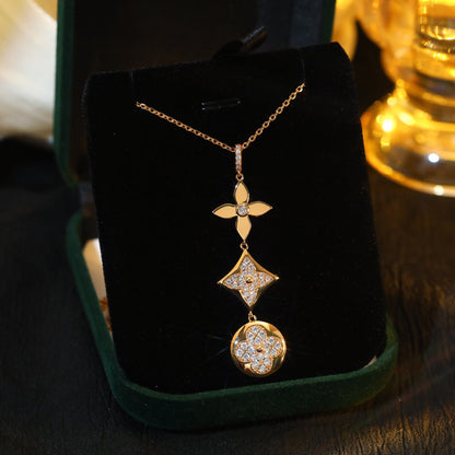 [Amore Jewels]STAR AND SUN DIAMOND PINK GOLD NECKLACE