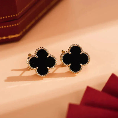 [Amore Jewels]CLOVER MEDIUM 1 MOTIFS  ONYX STUD EARRINGS
