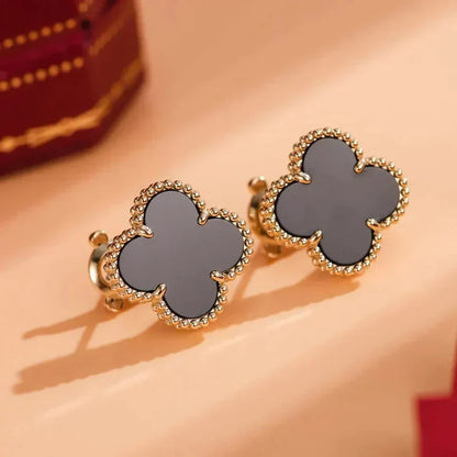 [Amore Jewels]CLOVER MEDIUM 1 MOTIFS  ONYX STUD EARRINGS