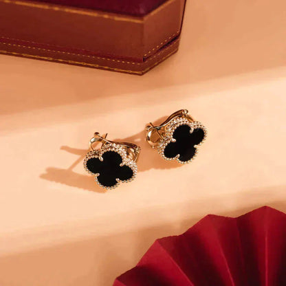 [Amore Jewels]CLOVER MEDIUM 1 MOTIFS  ONYX STUD EARRINGS