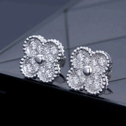[Amore Jewels]CLOVER 1 MOTIFS DIAMOND STUD EARRINGS SILVER