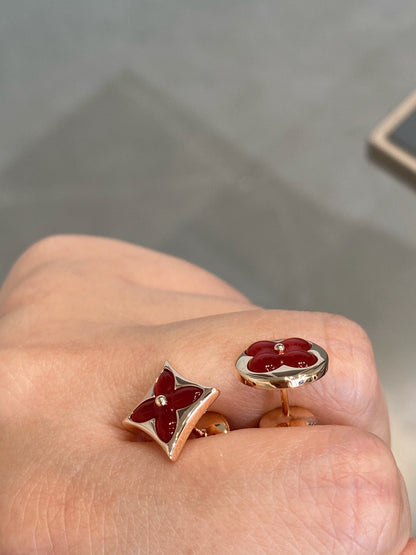 [Amore Jewels]STAR AND SUN PINK GOLD CARNELIAN STUD EARRINGS