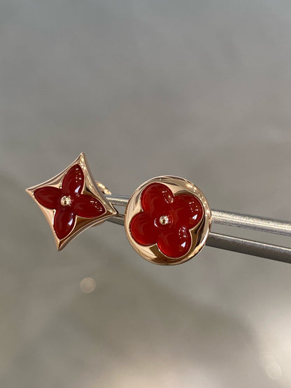 [Amore Jewels]STAR AND SUN PINK GOLD CARNELIAN STUD EARRINGS