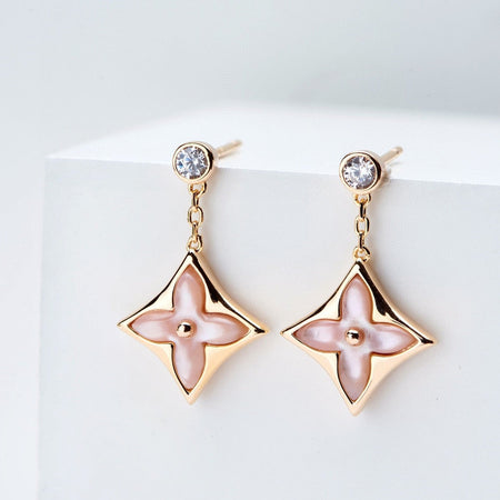 [Amore Jewels]DOUBLE STAR PINK GOLD MOP DROP EARRINGS