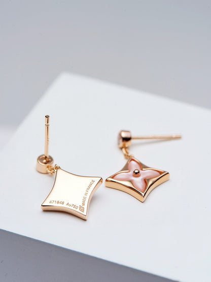 [Amore Jewels]DOUBLE STAR PINK GOLD MOP DROP EARRINGS