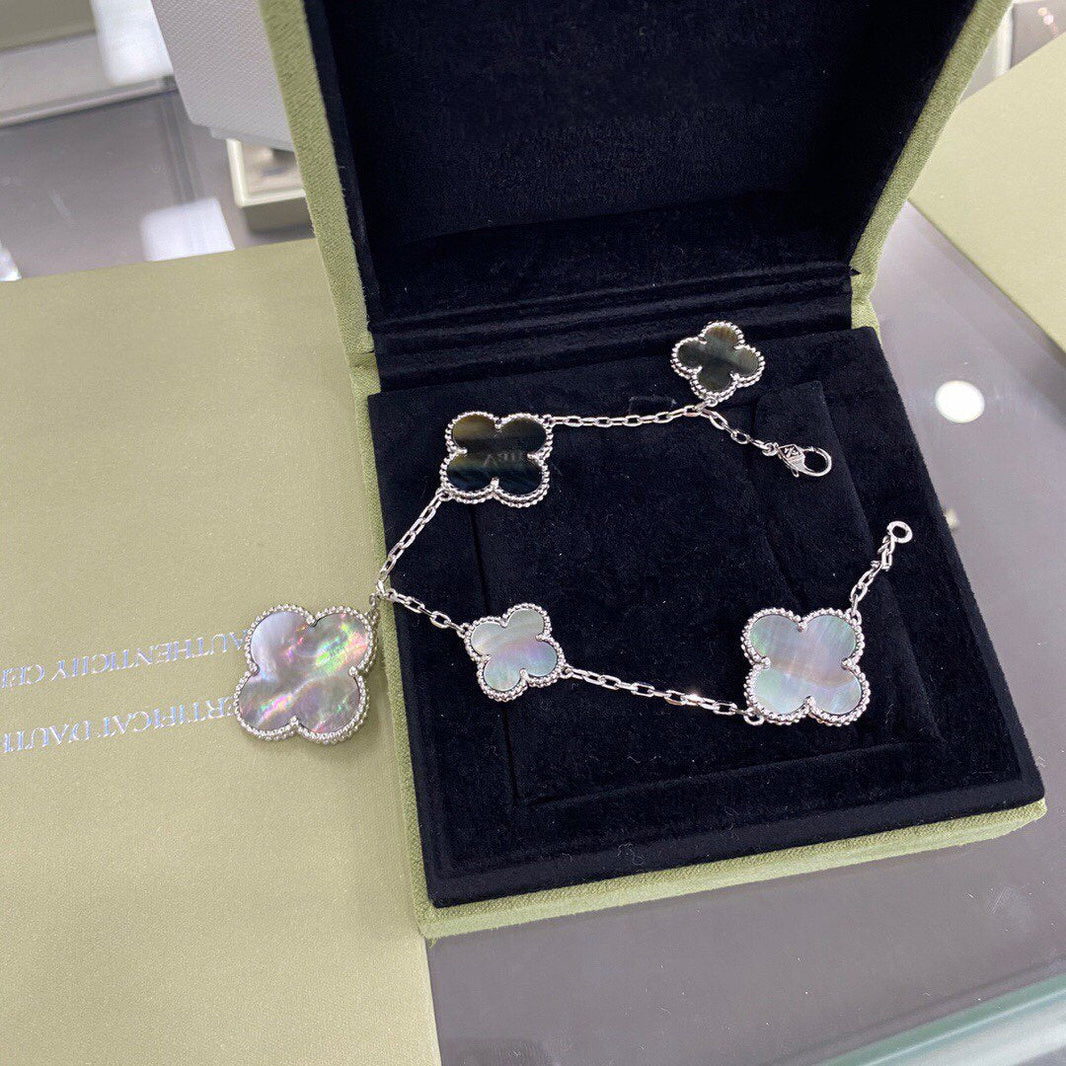 [Amore Jewels]CLOVER 5 MOTIFS SIVLER DARK MOP BRACELET