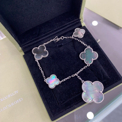 [Amore Jewels]CLOVER 5 MOTIFS SIVLER DARK MOP BRACELET