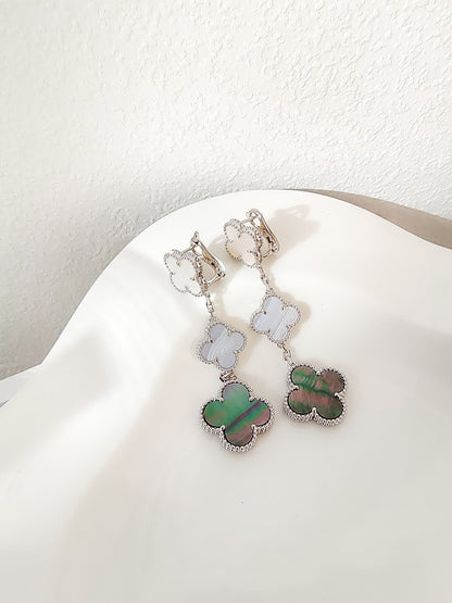 [Amore Jewels]CLOVER 3 MOTIFS CHALCEDONY DARK MOP SILVER EARRINGS
