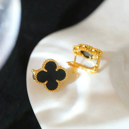 [Amore Jewels]CLOVER MEDIUM 1 MOTIFS  ONYX STUD EARRINGS