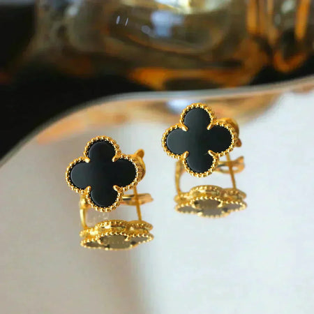 [Amore Jewels]CLOVER MEDIUM 1 MOTIFS  ONYX STUD EARRINGS