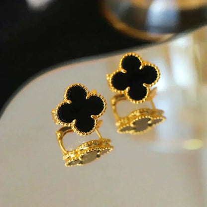 [Amore Jewels]CLOVER MEDIUM 1 MOTIFS  ONYX STUD EARRINGS