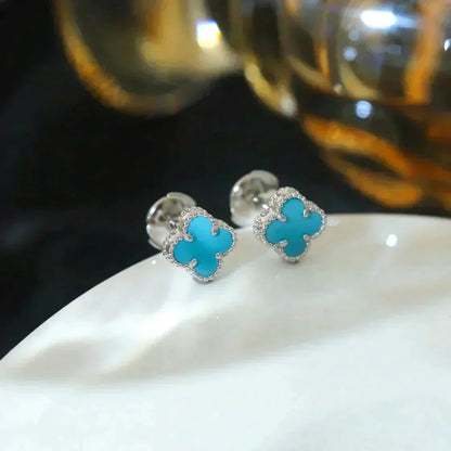 [Amore Jewels]CLOVER MINI TUROUOISE SILVER STUD EARRINGS