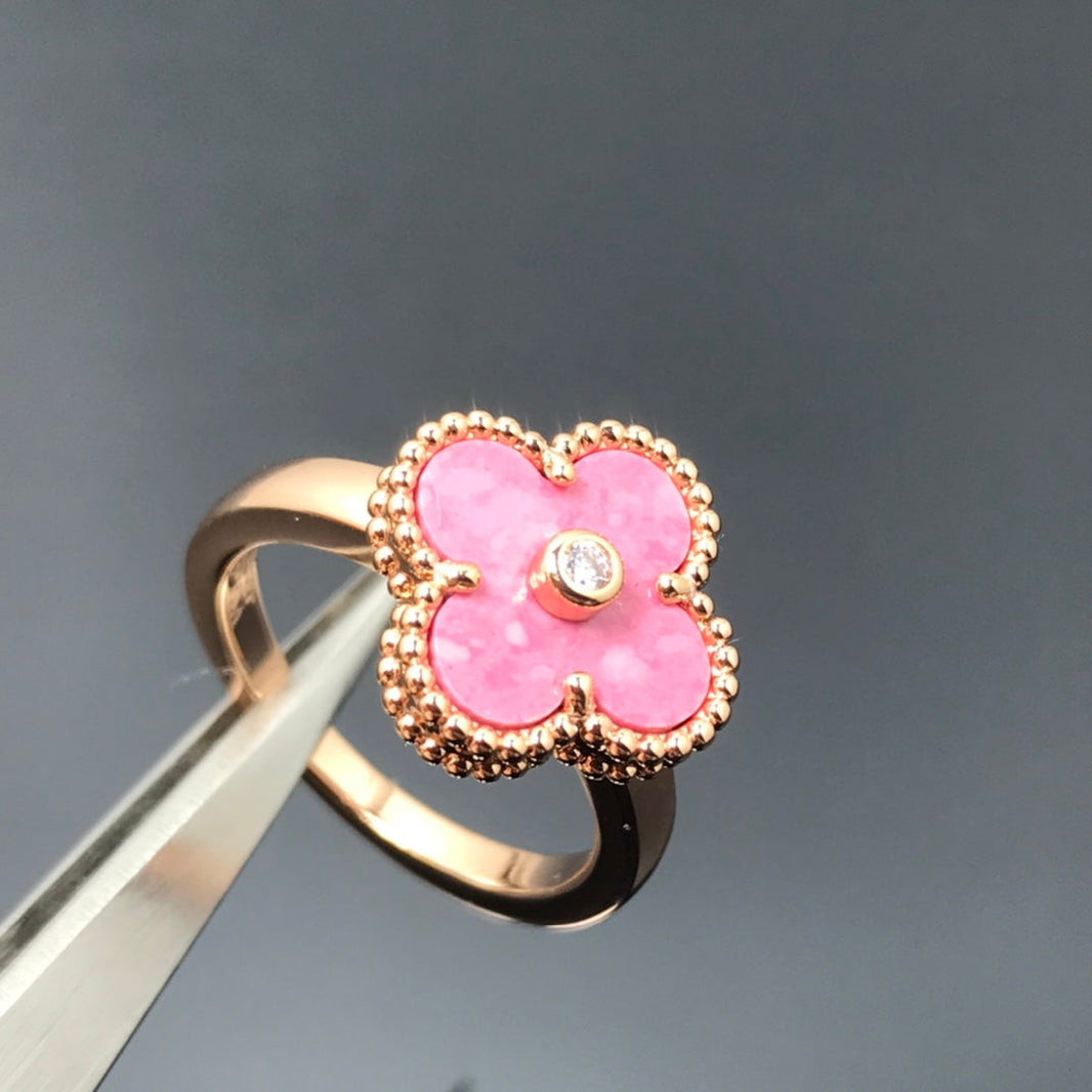 [Amore Jewels]CLOVER RHODONITE ROSE GOLD RING