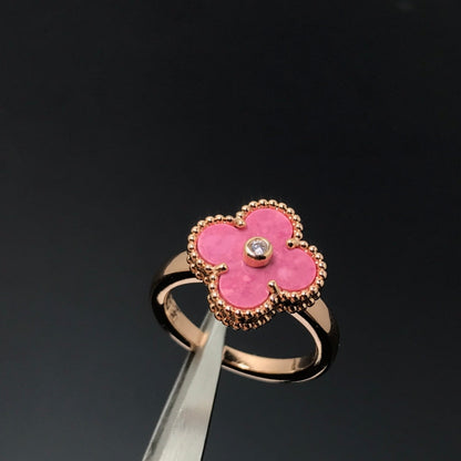 [Amore Jewels]CLOVER RHODONITE ROSE GOLD RING