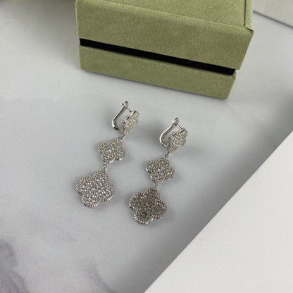 [Amore Jewels]CLOVER 3 MOTIF DIAMOND SILVER DROP EARRINGS