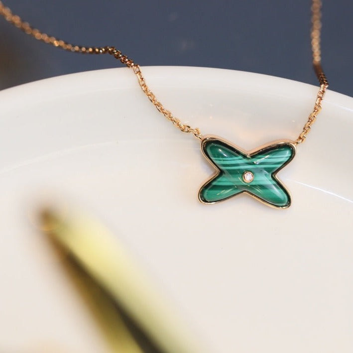 [Amore Jewels]JEUX MALACHITE 1 DIAMOND PINK GOLD NECKLACE